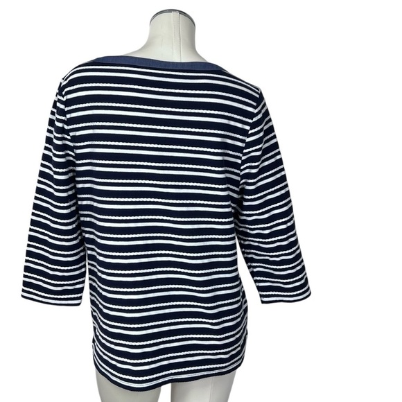 TALBOTS Navy Blue and White Striped Nautica Harbor 3/4 Sleeves Top Women's XL - Picture 13 of 16